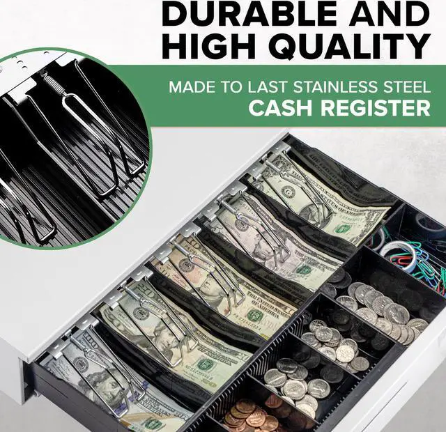 Alt view image 6 of 6 - 16'' Cash Register Drawer with 5 Bill 6 Coin Cash Tray, White