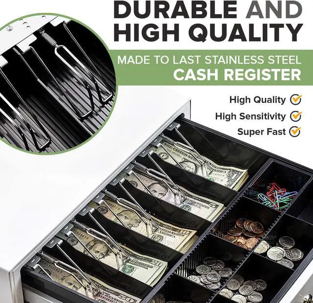 Alt view image 2 of 7 - 16'' Cash Register with Fully Removable 2 Tier Cash Tray, 5 Bill/8 Coin, White