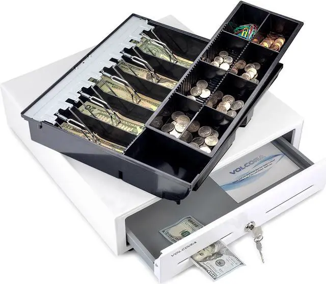 Main image of 16'' Cash Register with Fully Removable 2 Tier Cash Tray, 5 Bill/8 Coin, White
