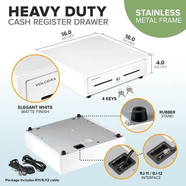 Alt view image 5 of 7 - 16'' Cash Register with Fully Removable 2 Tier Cash Tray, 5 Bill/8 Coin, White