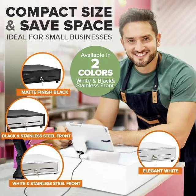 Alt view image 4 of 7 - 16'' Cash Register with Fully Removable 2 Tier Cash Tray, 5 Bill/8 Coin, White