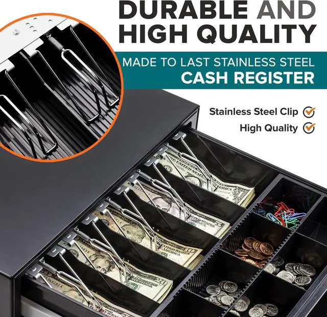 Alt view image 3 of 7 - 16" Manual Push Open Cash Register Drawer, Black, 5 Bills/8 Coin