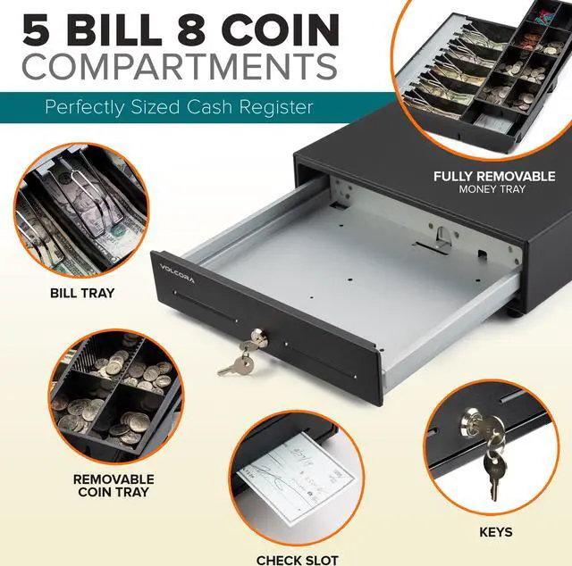 Alt view image 5 of 7 - 16" Manual Push Open Cash Register Drawer, Black, 5 Bills/8 Coin
