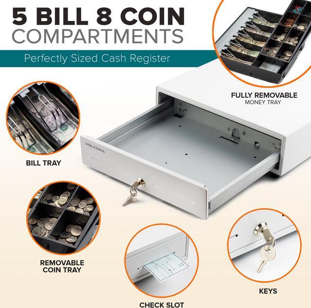 Alt view image 3 of 7 - 16" Manual Push Open Cash Register Drawer, White, 5 Bills/8 Coin