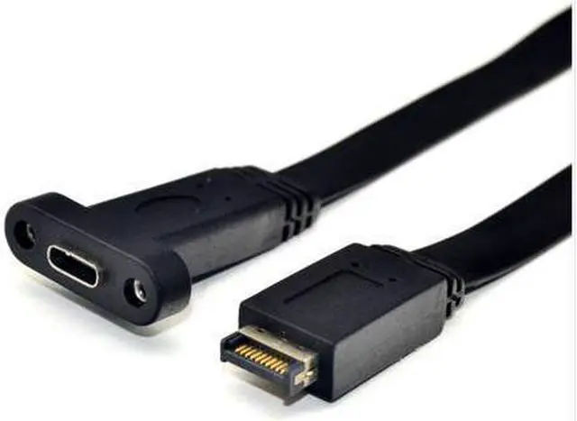 Alt view image 2 of 12 - Motherboard 20Pin USB 3.1 Type-E Header Male Gen2 10Gbps to USB 3.1 Type-C USB-C Female Extension Data Cable with Back Panel Standard Full Height Bracket 12cm Backplate Black 30cm