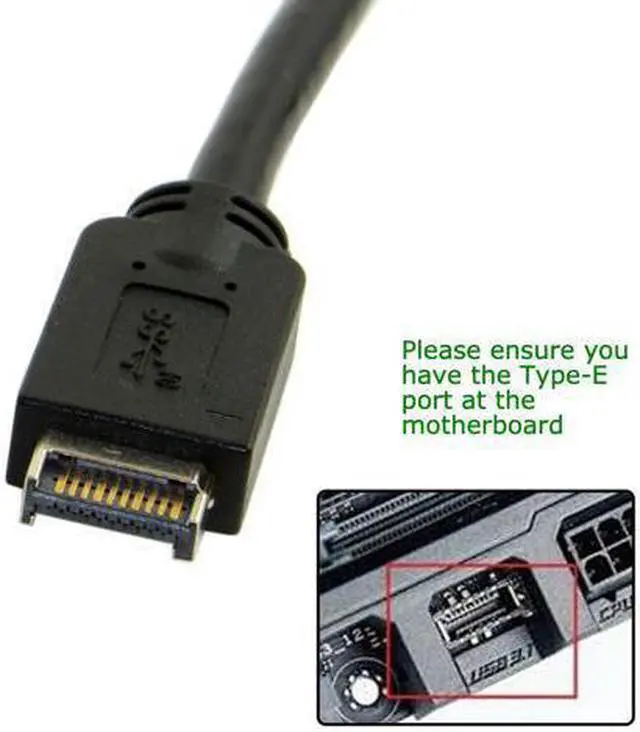 Alt view image 4 of 12 - Motherboard 20Pin USB 3.1 Type-E Header Male Gen2 10Gbps to USB 3.1 Type-C USB-C Female Extension Data Cable with Back Panel Standard Full Height Bracket 12cm Backplate Black 30cm