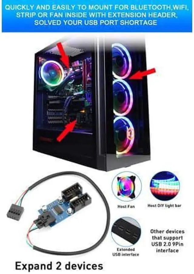 Alt view image 4 of 12 - Rocketek Motherboard USB 2.0 9pin Header 1 to 4 Extension Hub Splitter Adapter - Converter MB USB 2.0 Female to 4 Female - 30CM Cable USB 9-pin Internal Cable 9 pin Connector Adapter Port Multiplier