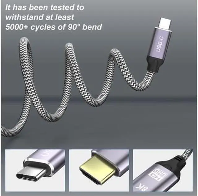 Alt view image 2 of 14 - CableDeconn USB-C USB3.1 to HDMI 2.1 8K Cable  7680x4320 8K@30Hz 4K@120Hz UHD HDR High Speed 48Gbps Thunderbolt 3 Compatible for HDTVs Projectors and Monitors 1.8m