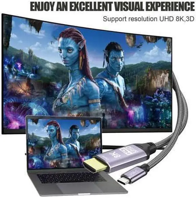 Alt view image 7 of 14 - CableDeconn USB-C USB3.1 to HDMI 2.1 8K Cable  7680x4320 8K@30Hz 4K@120Hz UHD HDR High Speed 48Gbps Thunderbolt 3 Compatible for HDTVs Projectors and Monitors 1.8m