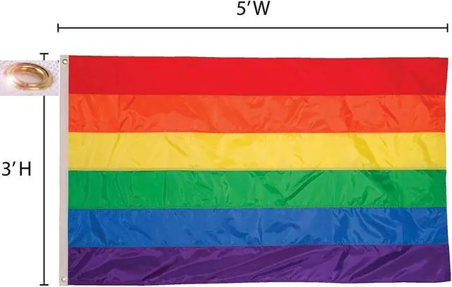 Main image of Rainbow Flag 3x5 FT LGBTQ Gay Lesbian flags - HeavyDuty HeavyWeight Thick Polyester Nylon Indoor and Outdoor UV Protected, Quadruple Stitched, Double-Stitched Edges, Brass Grommet