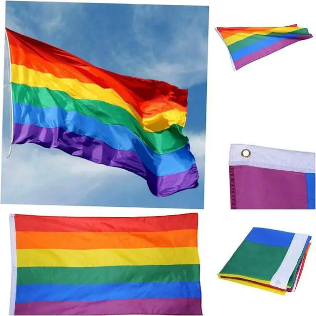 Alt view image 4 of 4 - Rainbow Flag 3x5 FT LGBTQ Gay Lesbian flags - HeavyDuty HeavyWeight Thick Polyester Nylon Indoor and Outdoor UV Protected, Quadruple Stitched, Double-Stitched Edges, Brass Grommet