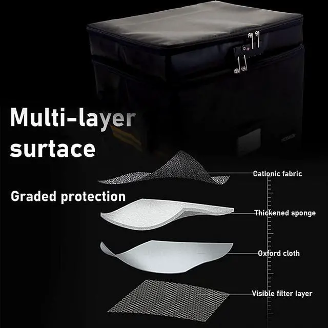 Alt view image 2 of 7 - Fireproof Document Organizer with Lock, 2 Layer File Box Organizer, Portable Office/Home Collapsible File Storage with Reflective Strip for Hanging Letter/Legal Size Folder/Certificate