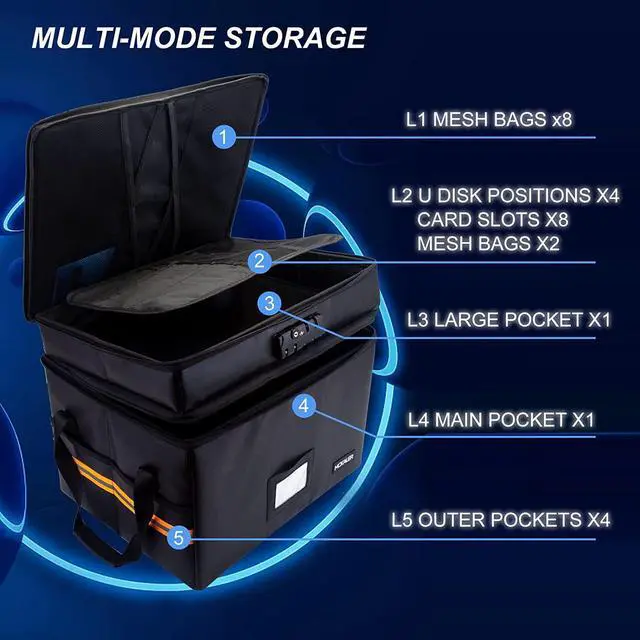 Alt view image 7 of 7 - Fireproof Document Organizer with Lock, 2 Layer File Box Organizer, Portable Office/Home Collapsible File Storage with Reflective Strip for Hanging Letter/Legal Size Folder/Certificate