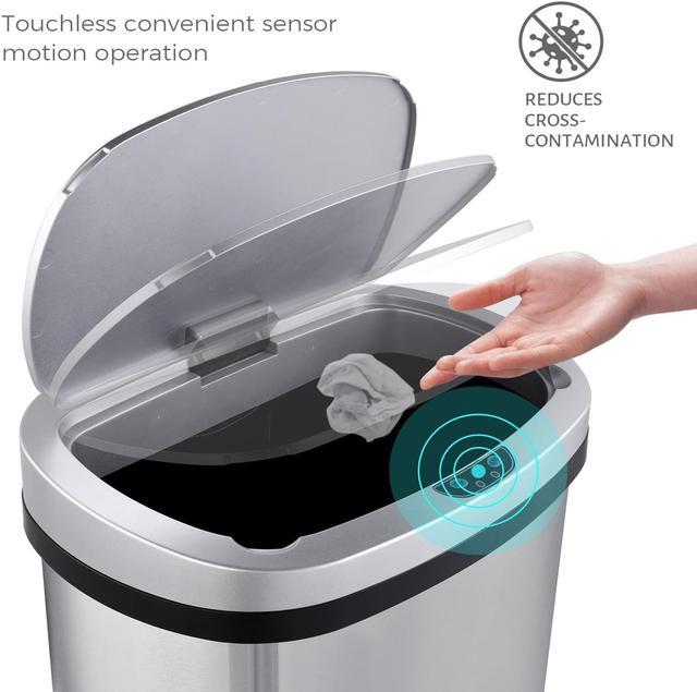 Alt view image 2 of 7 - Mega Casa 13 Gallon Stainless Steel Oval Kitchen Motion Sensor Trash Can
