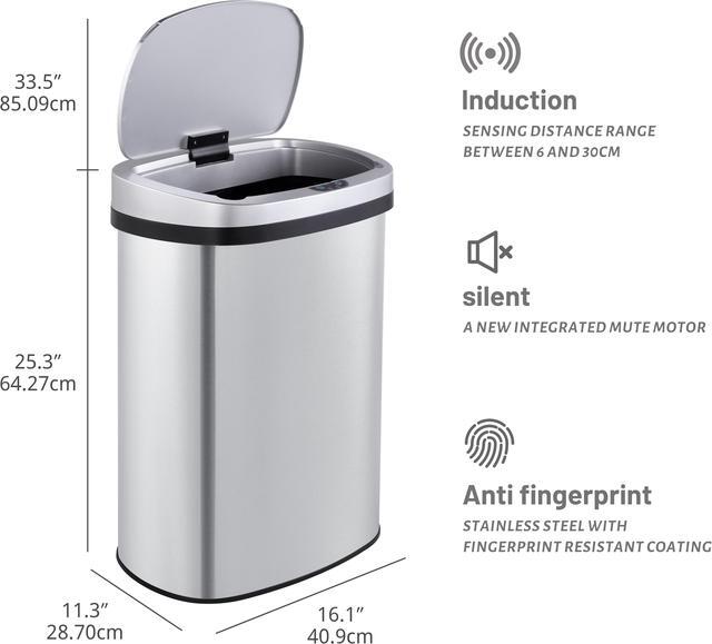 Alt view image 7 of 7 - Mega Casa 13 Gallon Stainless Steel Oval Kitchen Motion Sensor Trash Can