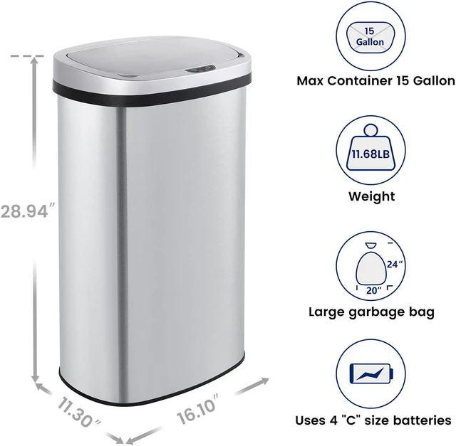 Alt view image 3 of 6 - Mega Casa 15.85 Gallon Stainless Steel Oval Kitchen Motion Sensor Trash Can