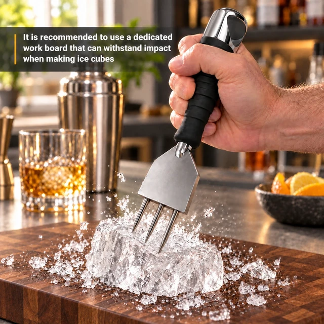 Alt view image 2 of 7 - 18/8 Stainless Steel 3-Prong Ice Pick, Ice Breaker Tool, Non-Slip Grip Handle, for Kitchen, Bar, Bartender and Restaurant