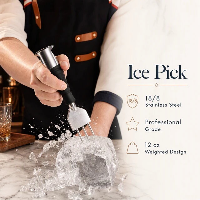 Alt view image 3 of 7 - 18/8 Stainless Steel 3-Prong Ice Pick, Ice Breaker Tool, Non-Slip Grip Handle, for Kitchen, Bar, Bartender and Restaurant