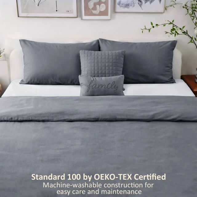 Main image of 5-Piece Modern Minimalist Duvet Cover Set with Cushions King Size Gray