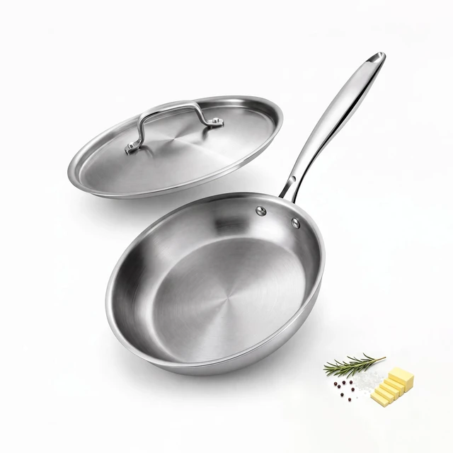 Main image of 8-Inch Fry Pan with Lid, 18/8 Stainless Steel Skillet, Oven Safe to 450°F, Induction Compatible, Dishwasher Safe