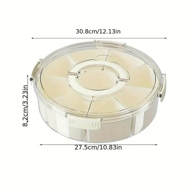 Alt view image 7 of 7 - 9 Compartment Box, Rotating Serving Tray with Lid & Handle, Portable Organizer for Fruits, Candy, Veggies, Party & Travel