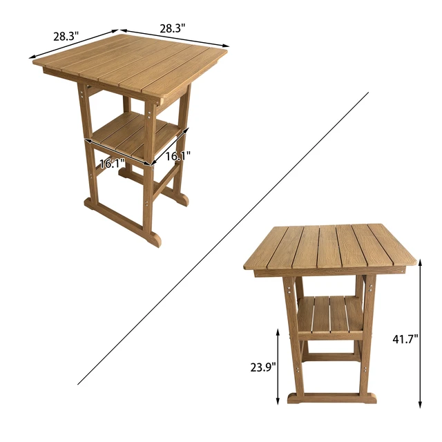 Alt view image 6 of 7 - Poly Lumber Patio HIPS Bar Set, 2-Person Plastic Outdoor Bar Stools with Table, Teak Tone, 600 lb. Weight Capacity