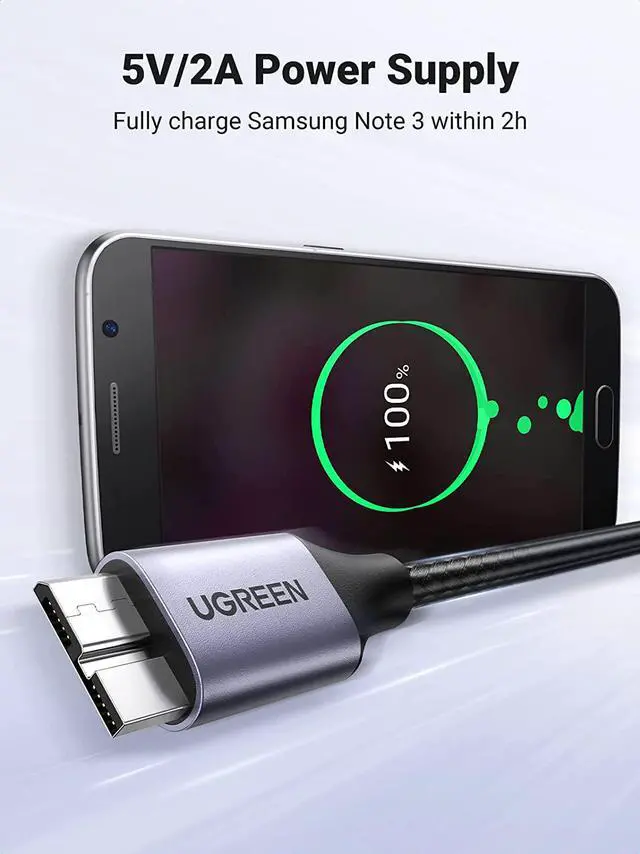 Alt view image 3 of 7 - UGREEN Micro USB 3.0 Cable, USB 3.0 A to Micro B Cord Nylon Braided External Hard Drive Cable Compatible with Samsung Galaxy S5, Note 3/Pro 12.2, Western Digital, Toshiba, My Passport, etc 1.5 FT