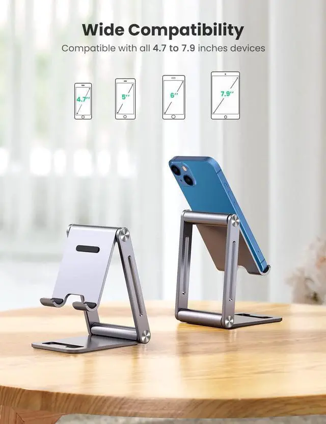 Alt view image 5 of 7 - UGREEN Cell Phone Stand Desk Adjustable Aluminum Mobile Phone Holder Compatible for iPhone 13 12 Pro Max, iPhone 11 X SE XS XR 8 Plus 6 7 6S Samsung Galaxy Note20 S20 S10 S9 S8 S7 Smartphone Foldable