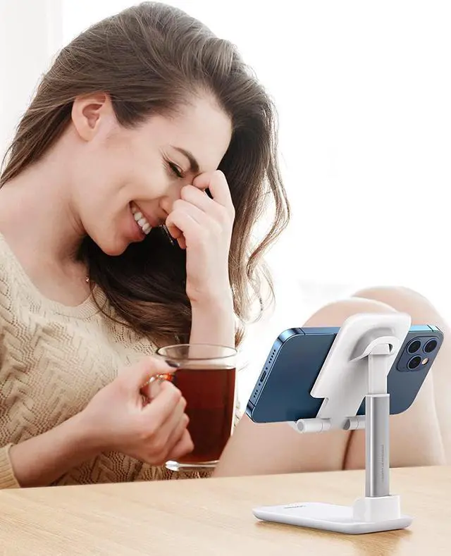 Alt view image 3 of 7 - UGREEN Phone Stand Cell Phone Holder for Desk Adjustable Foldable Compatible with iPhone 13 12 Pro Max iPhone 11 XS XR X SE 8 Plus 6 7 Samsung Galaxy Note20 S20 S10 S9 S8 Mobile Phone, White