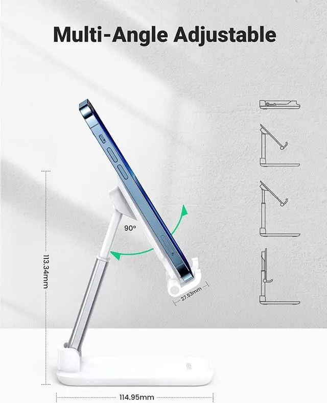 Alt view image 4 of 7 - UGREEN Phone Stand Cell Phone Holder for Desk Adjustable Foldable Compatible with iPhone 13 12 Pro Max iPhone 11 XS XR X SE 8 Plus 6 7 Samsung Galaxy Note20 S20 S10 S9 S8 Mobile Phone, White
