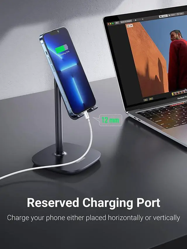 Alt view image 6 of 7 - UGREEN Phone Stand Cell Phone Holder Desk Compatible for iPhone 13 12 Pro Max 11 SE XS XR 8 Plus 6 7 Cellphone Stand Office Adjustable Mobile Phone Holder Black