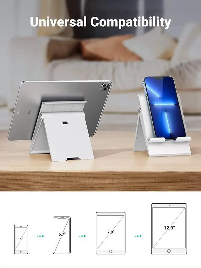 Alt view image 6 of 7 - UGREEN Tablet Stand Holder Foldable Desktop Stand Protable Holder Adjustable Charging Dock Compatible for Phones, iPad, iPad Pro 11 Inch, iPad Mini 5 4 3 2, iPad Air, Nintendo Switch White