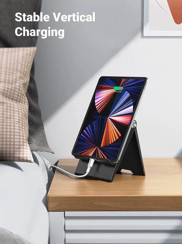 Alt view image 4 of 7 - UGREEN Tablet Stand Holder Foldable Desktop Stand Protable Holder Adjustable Charging Dock Compatible for Phones, iPad, iPad Pro 11 Inch, iPad Mini 5 4 3 2, iPad Air, Nintendo Switch Black
