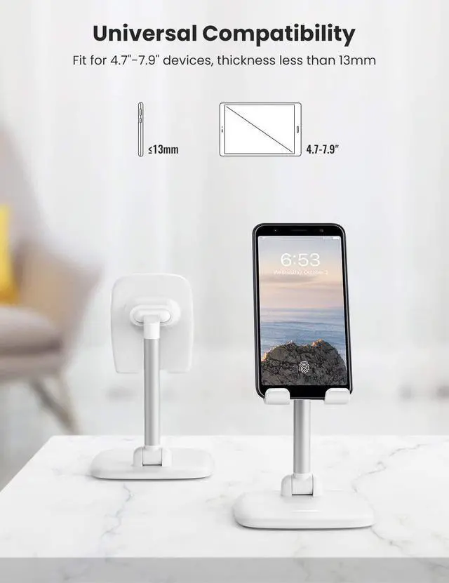Alt view image 2 of 7 - UGREEN Cell Phone Stand Holder Mobile Phone Dock Foldable Compatible for iPhone 13 12 Pro Max 11 SE XS XR 8 Plus 6 7 5 (White)