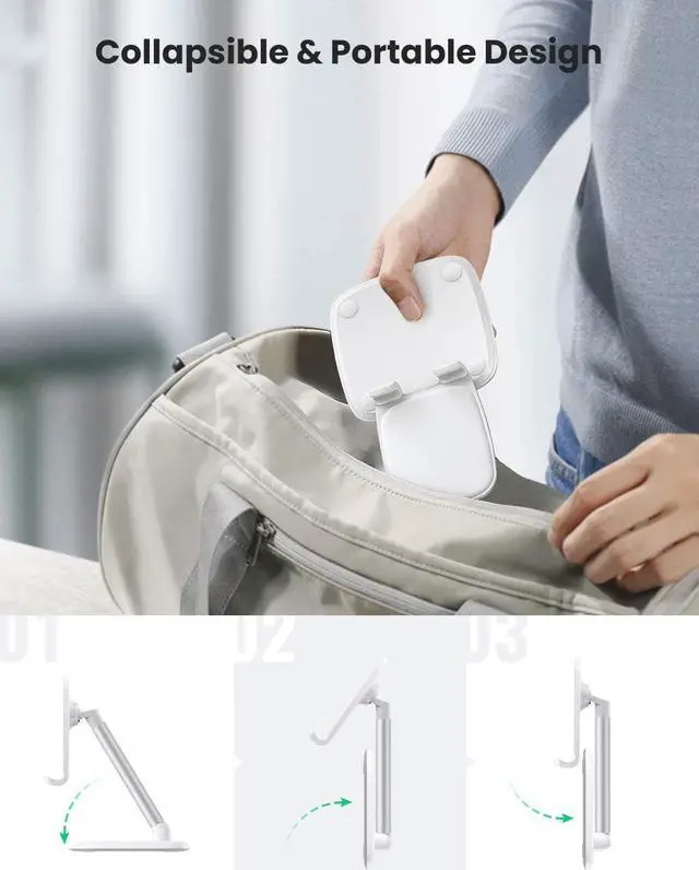 Alt view image 6 of 7 - UGREEN Cell Phone Stand Holder Mobile Phone Dock Foldable Compatible for iPhone 13 12 Pro Max 11 SE XS XR 8 Plus 6 7 5 (White)