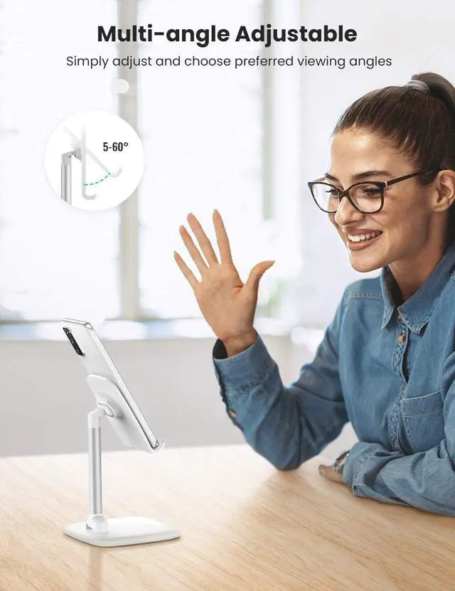 Alt view image 3 of 7 - UGREEN Cell Phone Stand Holder Mobile Phone Dock Foldable Compatible for iPhone 13 12 Pro Max 11 SE XS XR 8 Plus 6 7 5 (White)