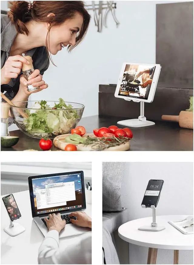 Alt view image 7 of 7 - UGREEN Cell Phone Stand Holder Mobile Phone Dock Foldable Compatible for iPhone 13 12 Pro Max 11 SE XS XR 8 Plus 6 7 5 (White)