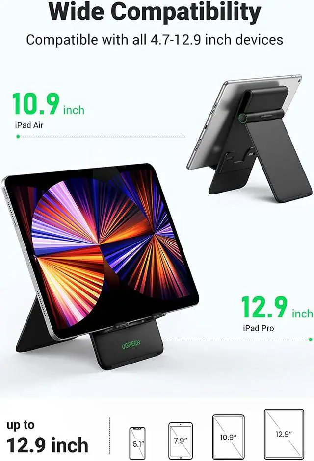 Alt view image 2 of 7 - UGREEN Tablet Stand Holder Adjustable Desktop Portable Stand Dock Foldable Tablet Stand Compatible for Phones, iPad, iPad Pro 11 Inch, iPad Mini 5 4 3 2, iPad Air, Nintendo Switch Black