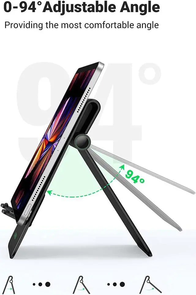 Alt view image 4 of 7 - UGREEN Tablet Stand Holder Adjustable Desktop Portable Stand Dock Foldable Tablet Stand Compatible for Phones, iPad, iPad Pro 11 Inch, iPad Mini 5 4 3 2, iPad Air, Nintendo Switch Black