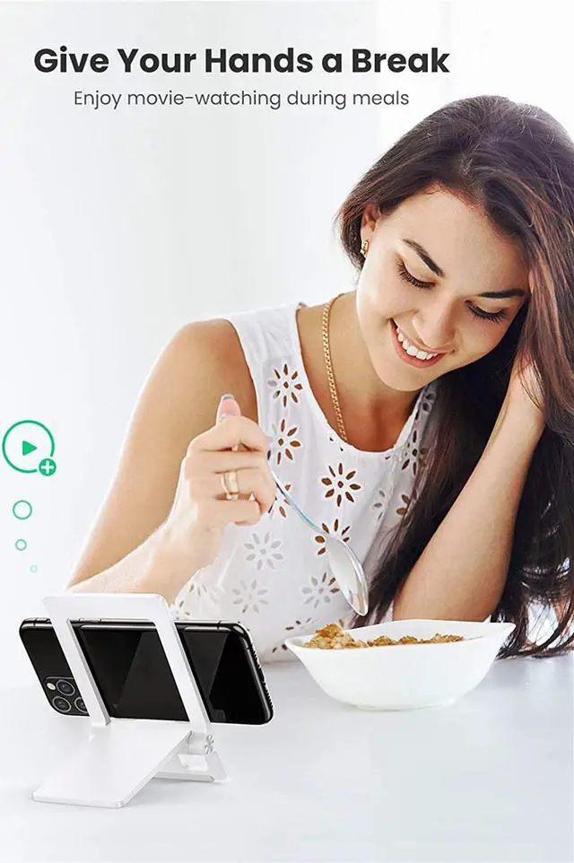 Alt view image 2 of 7 - UGREEN Cell Phone Stand for Desk Adjustable Phone Holder Dock Compatible for iPhone 13 12 Pro Max 11 XS XR 8 Plus 6 7 6S Smartphone, Samsung Galaxy Note20 S20 Ultra S10, Foldable and Portable (White)