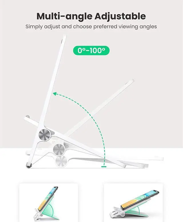 Alt view image 5 of 7 - UGREEN Cell Phone Stand for Desk Adjustable Phone Holder Dock Compatible for iPhone 13 12 Pro Max 11 XS XR 8 Plus 6 7 6S Smartphone, Samsung Galaxy Note20 S20 Ultra S10, Foldable and Portable (White)