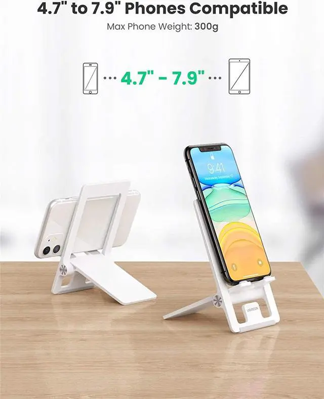 Alt view image 6 of 7 - UGREEN Cell Phone Stand for Desk Adjustable Phone Holder Dock Compatible for iPhone 13 12 Pro Max 11 XS XR 8 Plus 6 7 6S Smartphone, Samsung Galaxy Note20 S20 Ultra S10, Foldable and Portable (White)