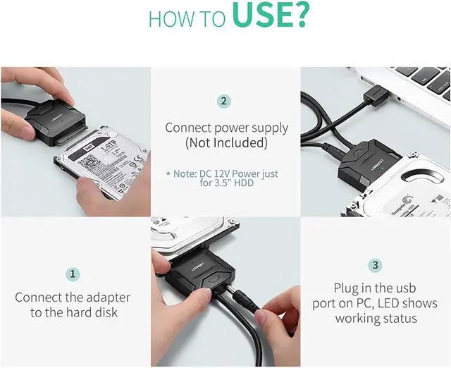 Alt view image 5 of 7 - UGREEN SATA to USB 3.0 Adapter Cable for 3.5 2.5 Inch SSD HDD SATA III Hard Drive Disk Converter Support UASP Compatible with Samsung Seagate WD Hitachi Toshiba with 12V Power Adapter