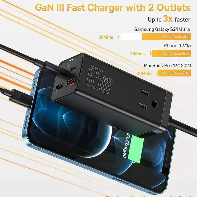 Alt view image 5 of 7 - Baseus 65W GaN III USB C Charging Station & 24W USB Car Charger