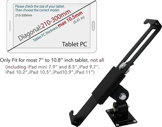 Alt view image 4 of 7 - Tablet Wall Mount Holder with Lock and Key, Rotate Design Arbitrary Adjustment,Multi Angle,Bracket for Most 8 to 10.4 Inch,and for iPad Air &10.2,10.9,Pro 11 Galaxy tab,and More (Black)