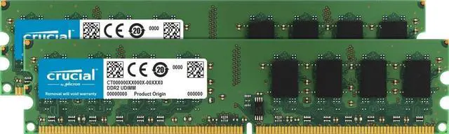 Main image of Crucial 2GB Kit (1GBx2) DDR2-667MHz (PC2-5300) Non-ECC UDIMM Desktop Memory Upgrades CT2KIT12864AA667 / CT2CP12864AA667