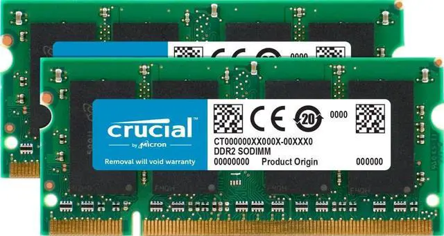 Main image of Crucial 4GB Kit (2GBx2) DDR2 667MHz (PC2-5300) CL5 SODIMM 200-Pin Notebook Memory Modules CT2KIT25664AC667 / CT2CP25664AC667