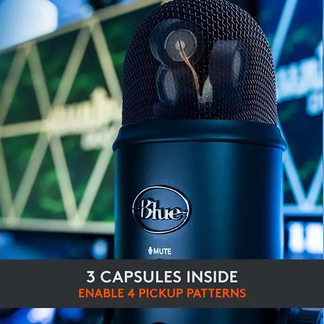 Alt view image 4 of 7 - Blue Yeti USB Microphone for Recording, Streaming, Gaming, Podcasting on PC and Mac, Condenser Mic for Laptop or Computer with Blue VO!CE Effects, Adjustable Stand, Plug and Play \u2013 Blackout