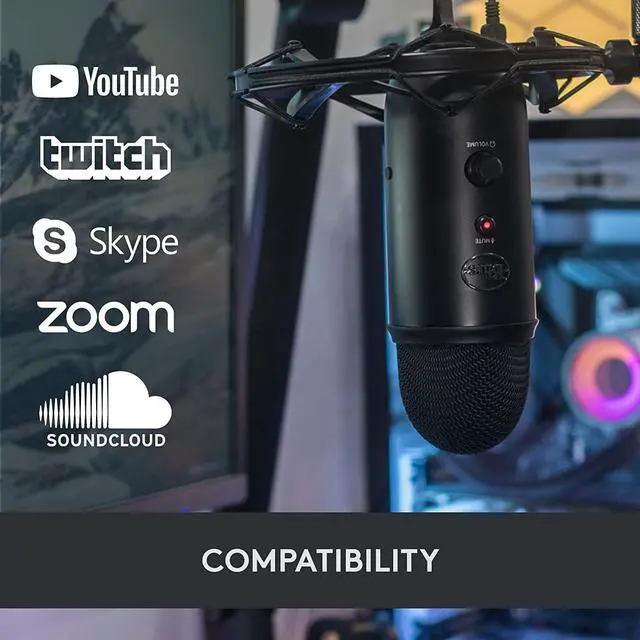 Alt view image 7 of 7 - Blue Yeti USB Microphone for Recording, Streaming, Gaming, Podcasting on PC and Mac, Condenser Mic for Laptop or Computer with Blue VO!CE Effects, Adjustable Stand, Plug and Play \u2013 Blackout