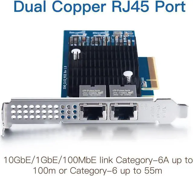 Alt view image 2 of 7 - 10Gb PCI-E Network Card NIC, Dual RJ45 Ports, Compare to Intel X540-T2, with Intel X540-BT2 Chip, PCI Express X8, 10Gbase-T LAN Adapter Support Windows Server/Windows/Linux/VMware